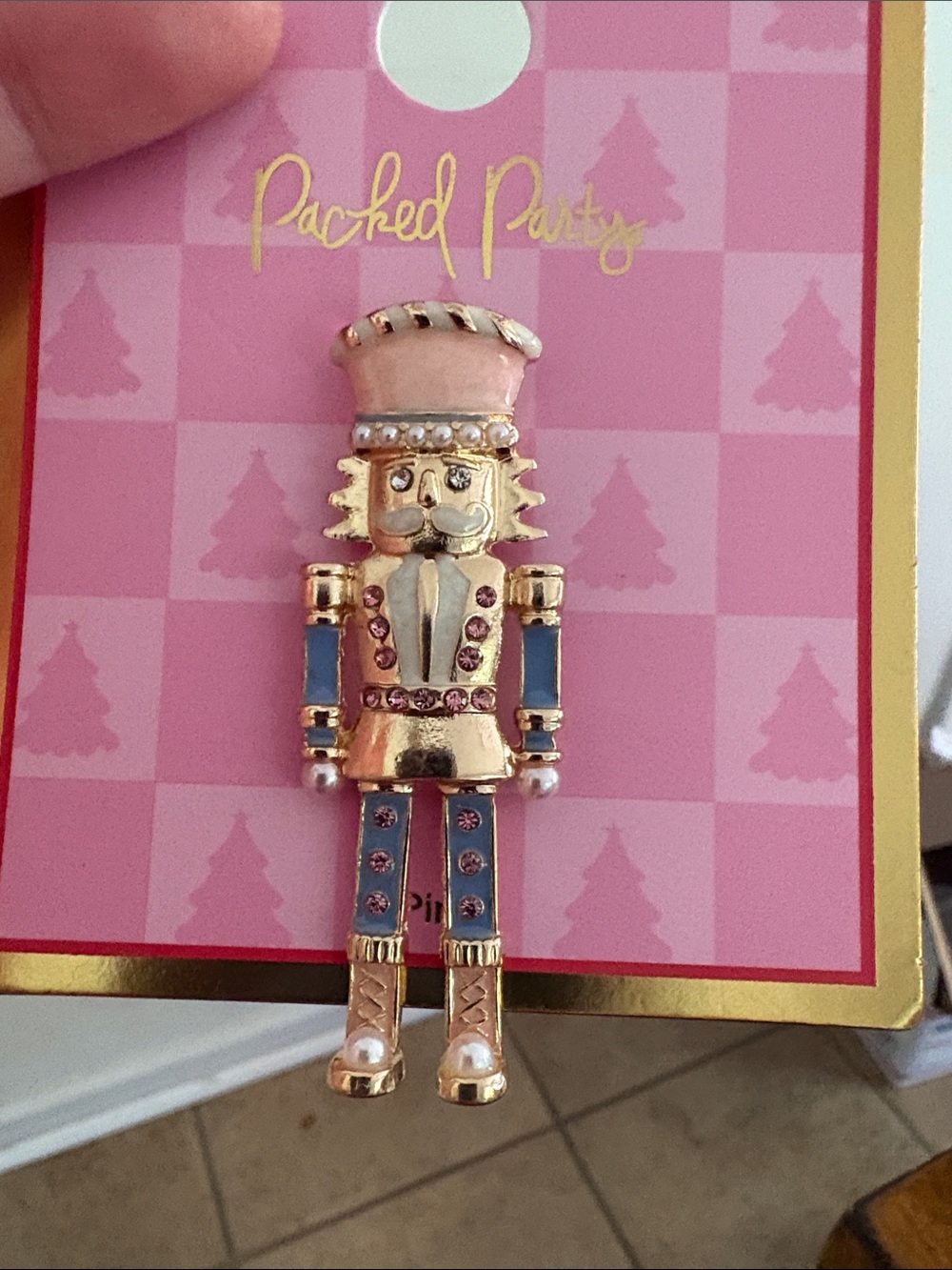 Packed Party Pink and Blue Nutcracker Soldier Brooch